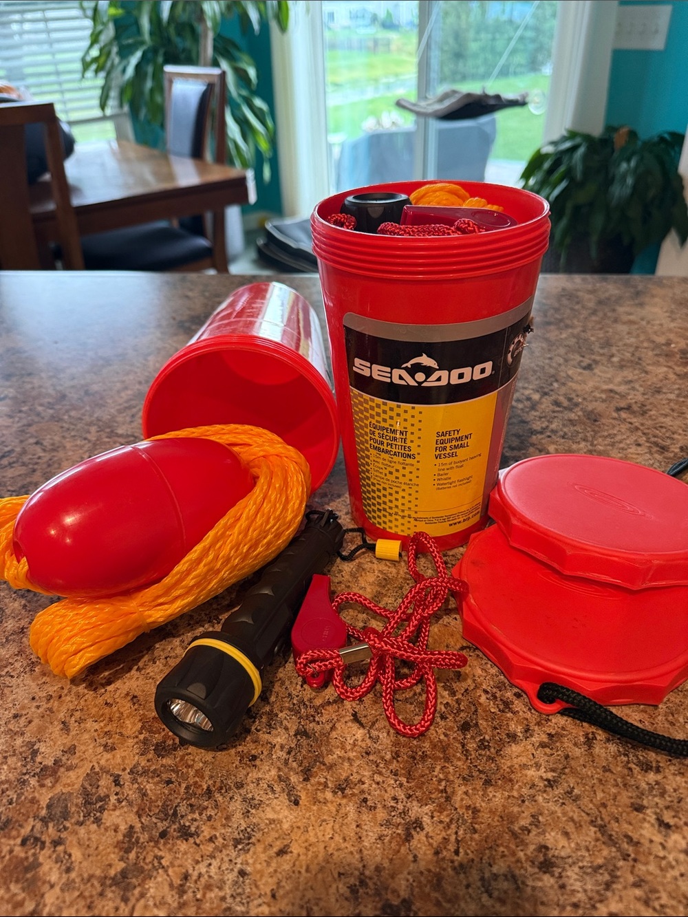Sea-Doo safety equipment for small vessel.